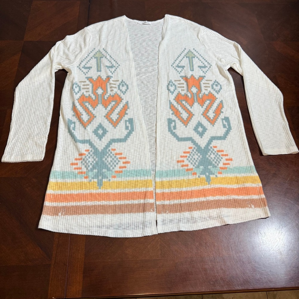 Phil‎ Love Cream Boho Aztec Print Open Front Cardigan M southwenster